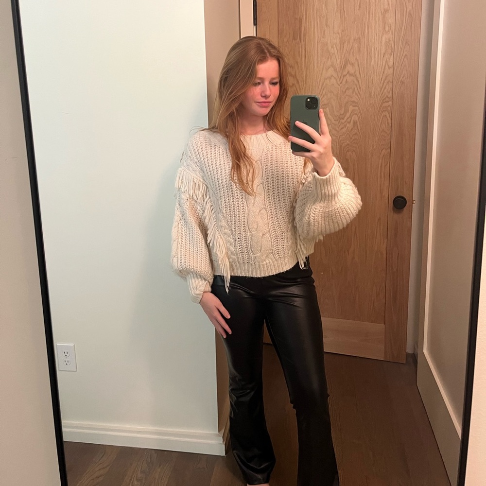White fringe sweater